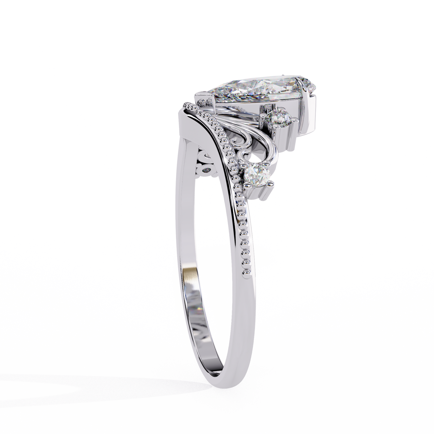 Regal Pear Diamond Tiara Ring White Gold 