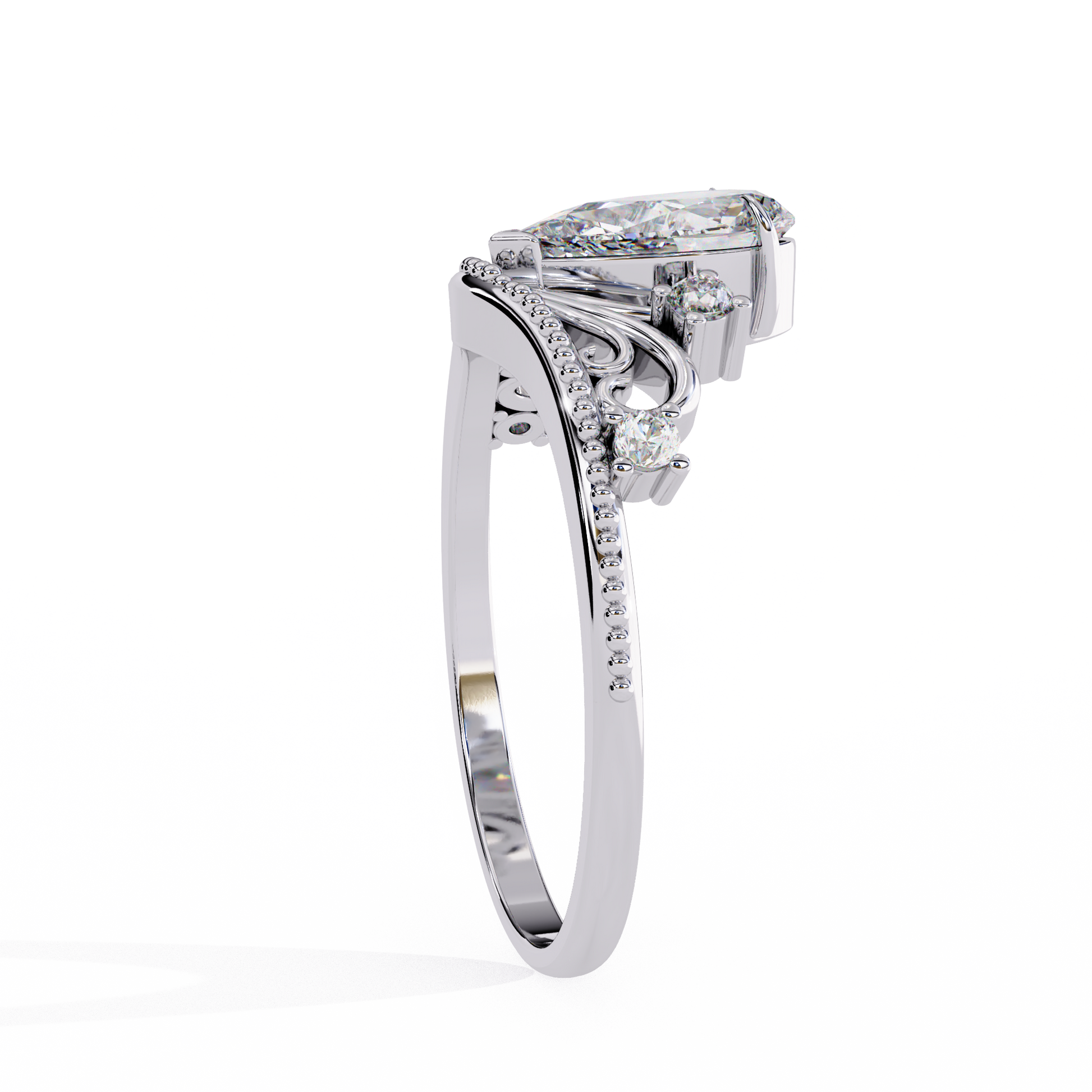 Regal Pear Diamond Tiara Ring White Gold 