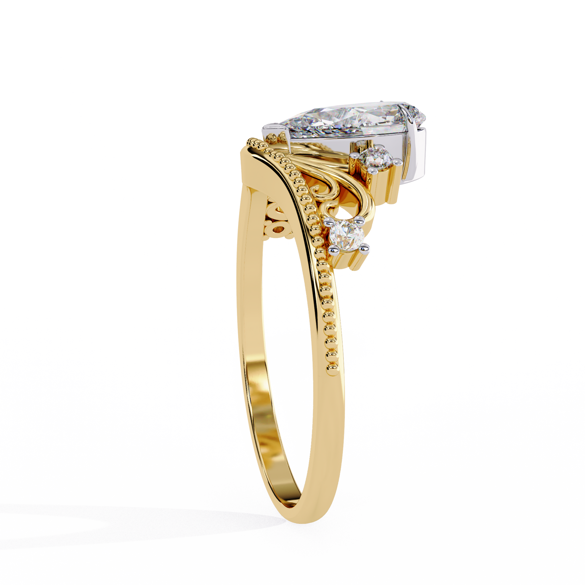 Regal Pear Diamond Tiara Ring Yellow Gold 