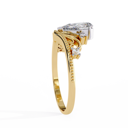 Regal Pear Diamond Tiara Ring Yellow Gold 