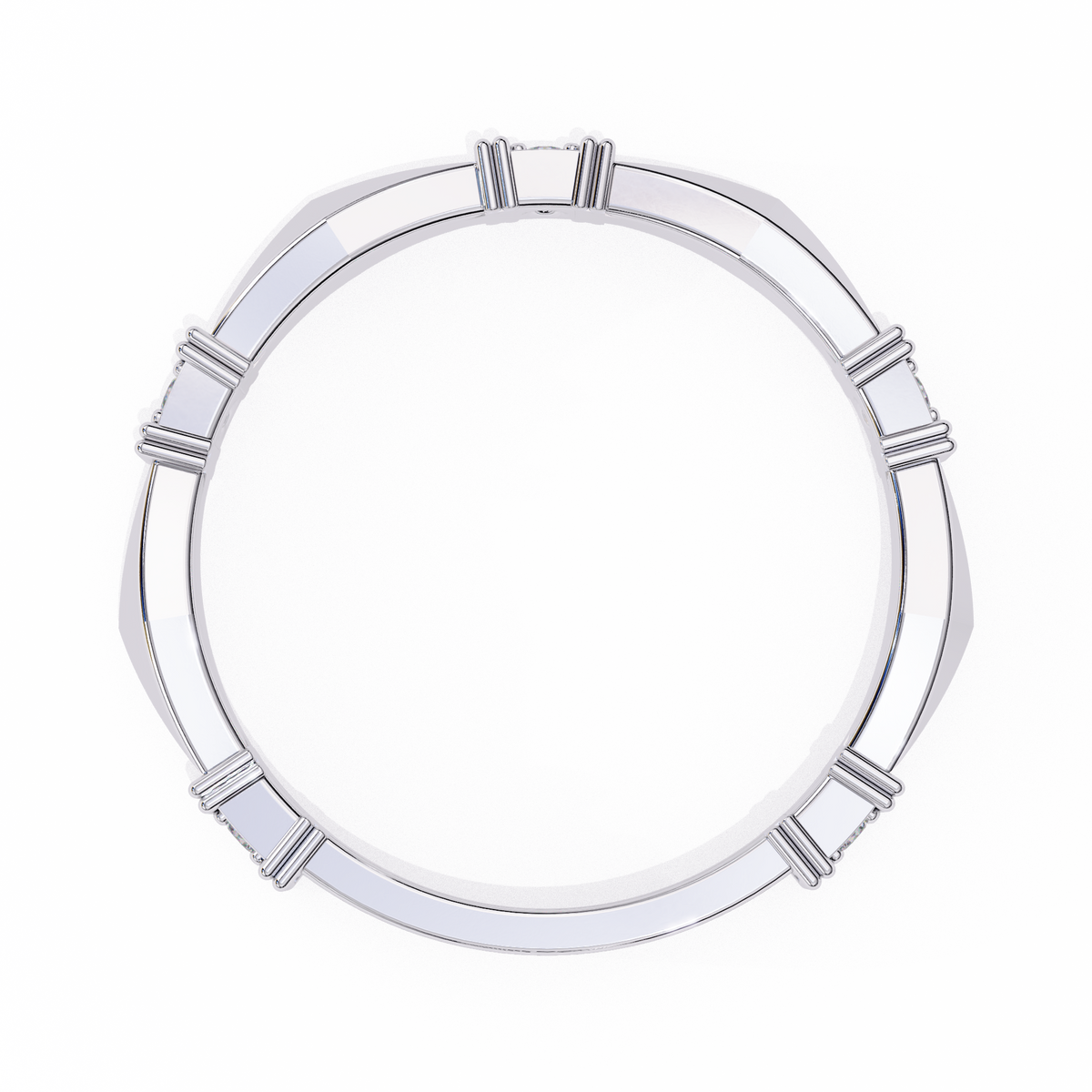 Geometric Diamond Band Ring White Gold