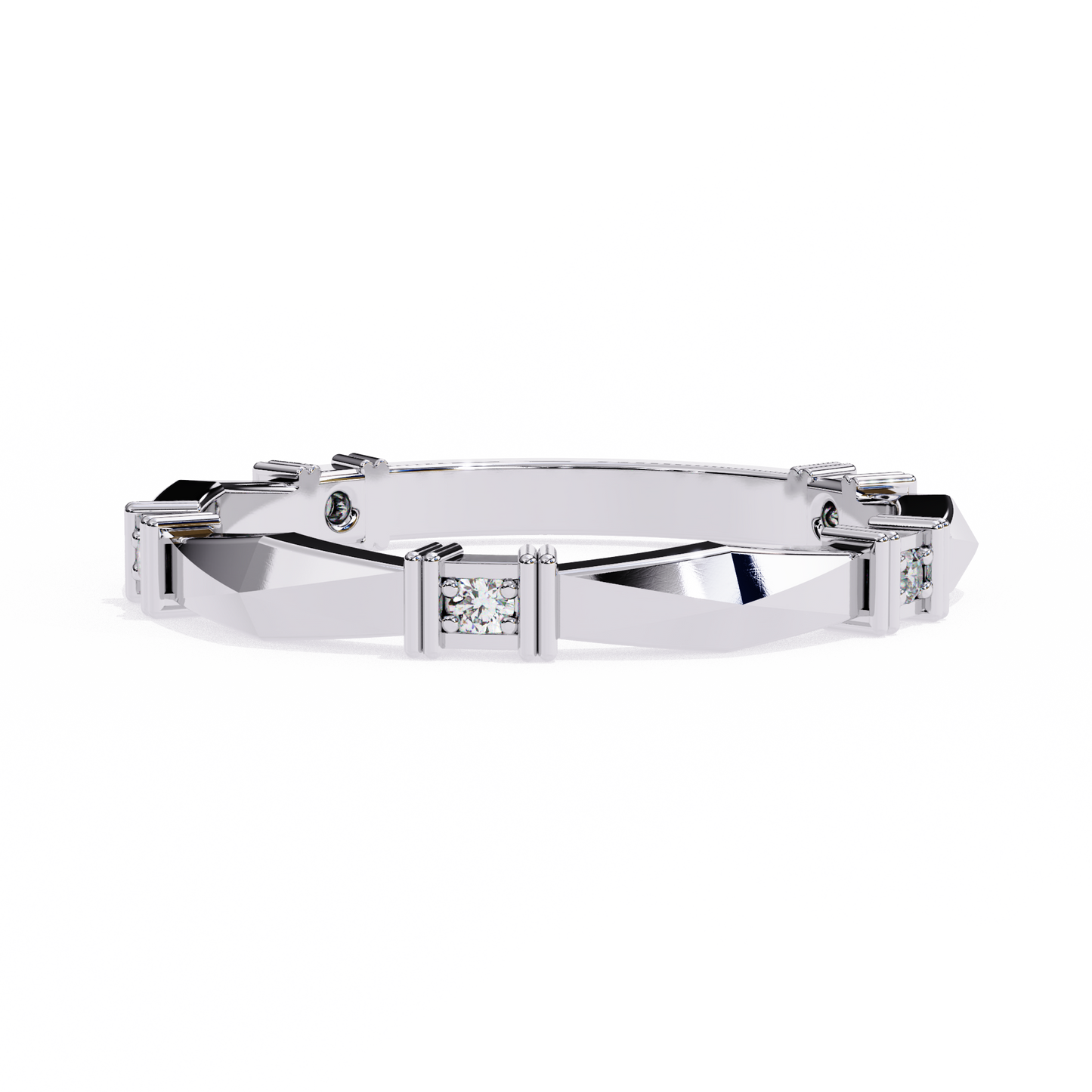 Geometric Diamond Band Ring White Gold