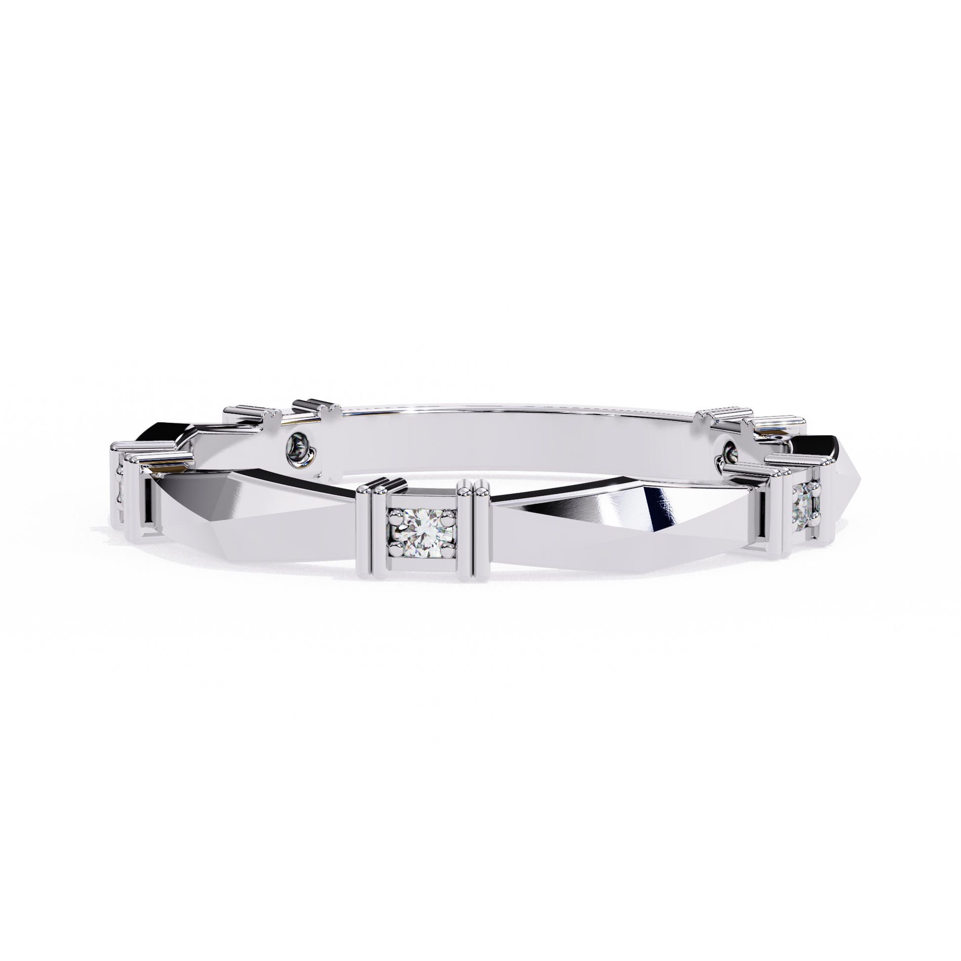 Geometric Diamond Band Ring White Gold