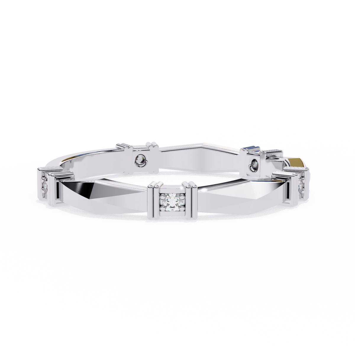 Geometric Diamond Band Ring White Gold