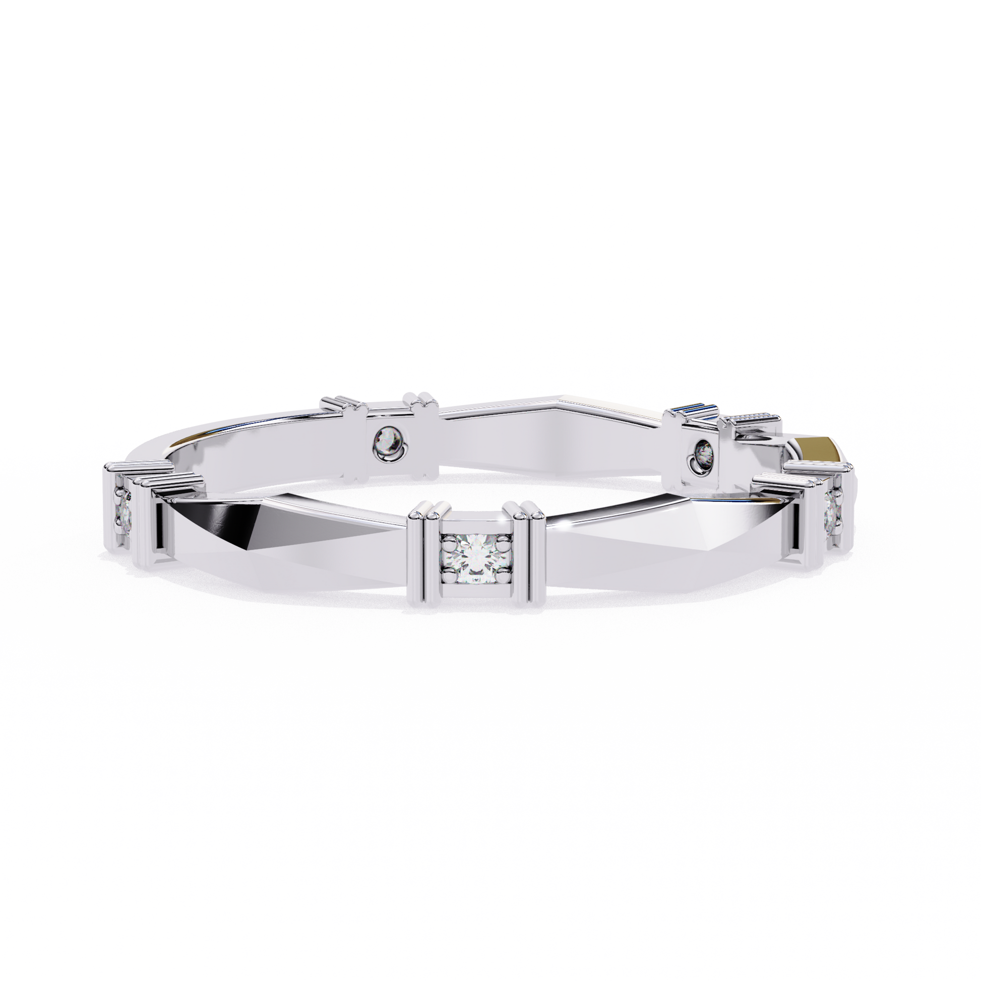 Geometric Diamond Band Ring White Gold