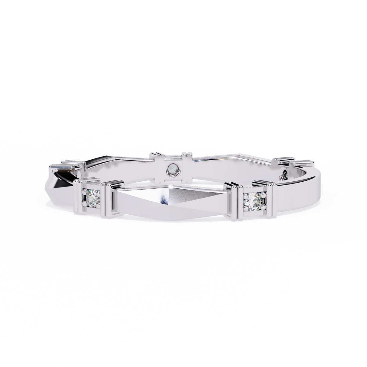 Geometric Diamond Band Ring White Gold