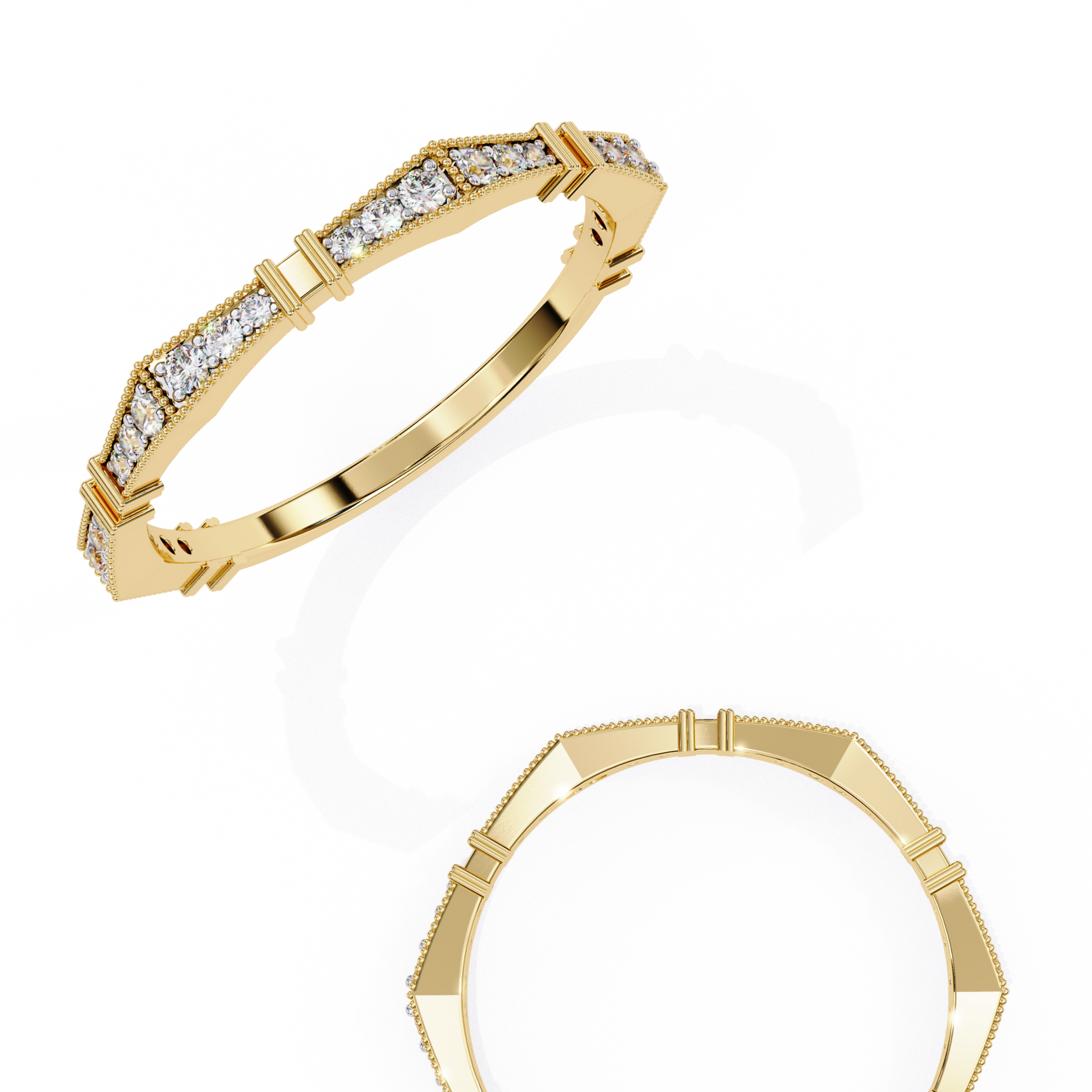 Art Deco Diamond Band Ring Yellow Gold