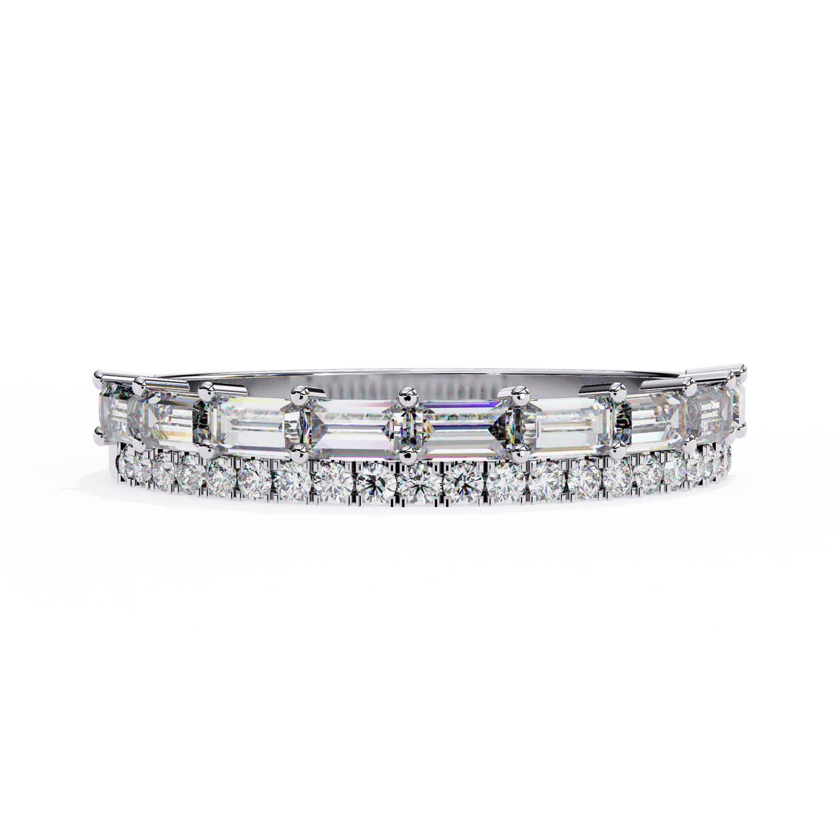 Baguette and Round Diamond Band White Gold