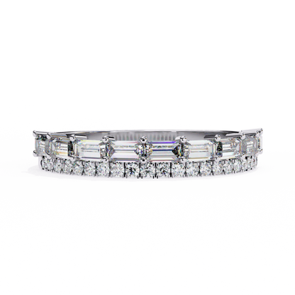 Baguette and Round Diamond Band White Gold