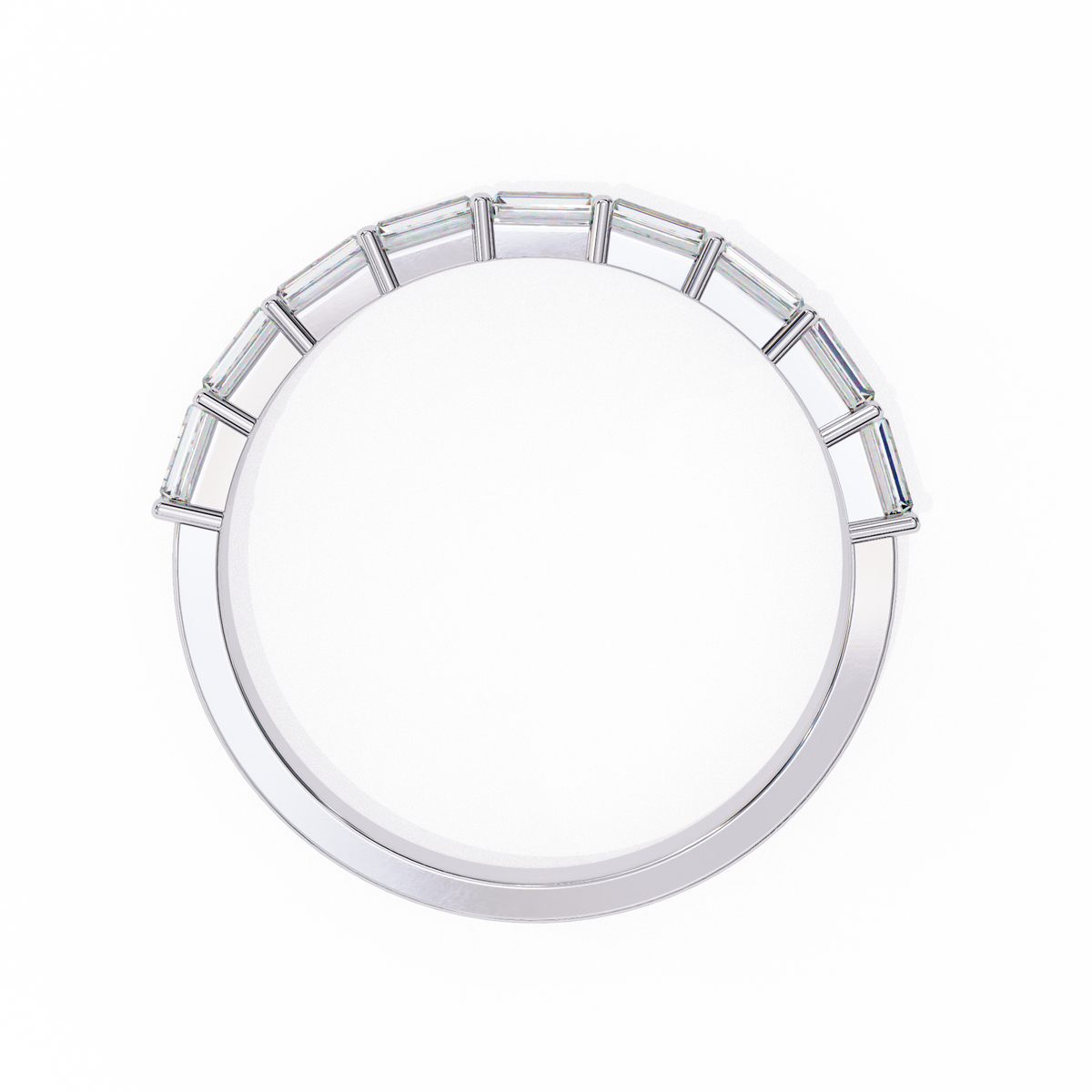 Baguette and Round Diamond Band White Gold