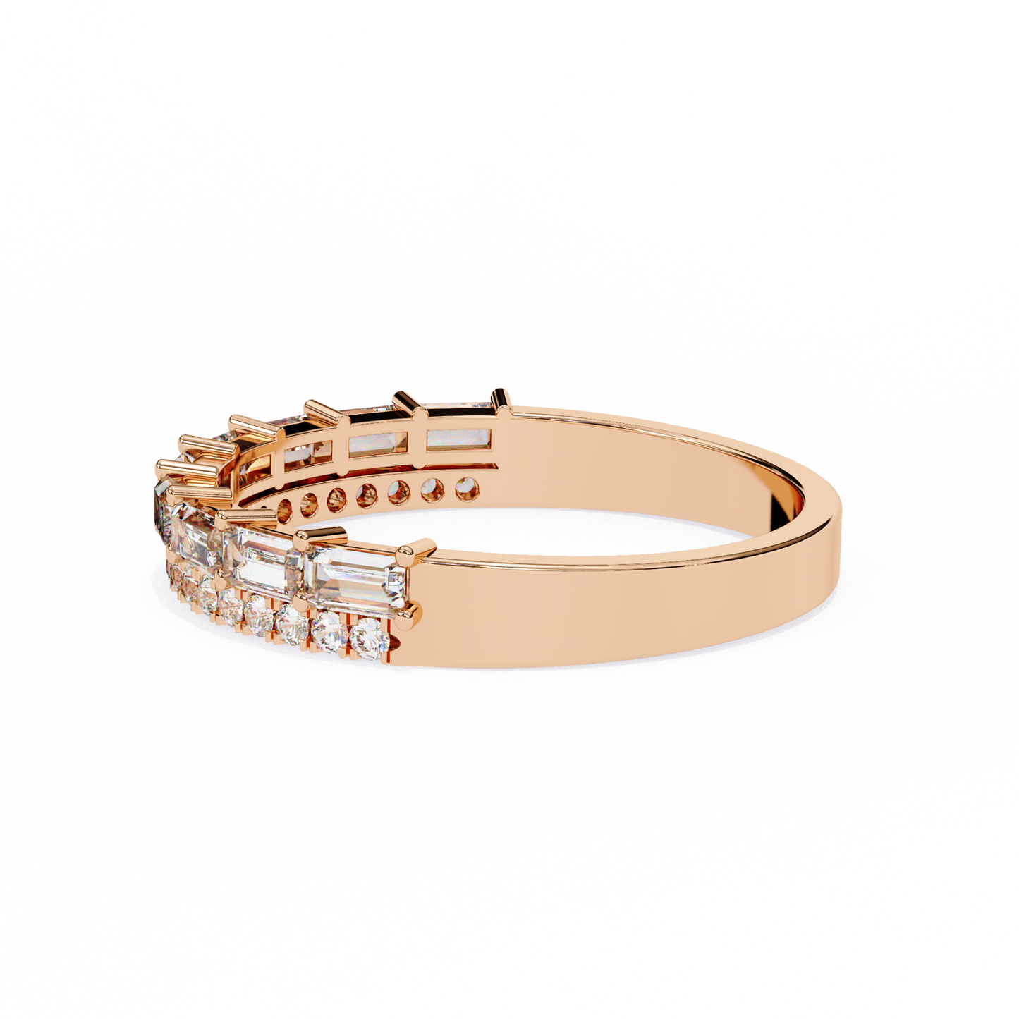 Baguette and Round Diamond Band Rose Gold
