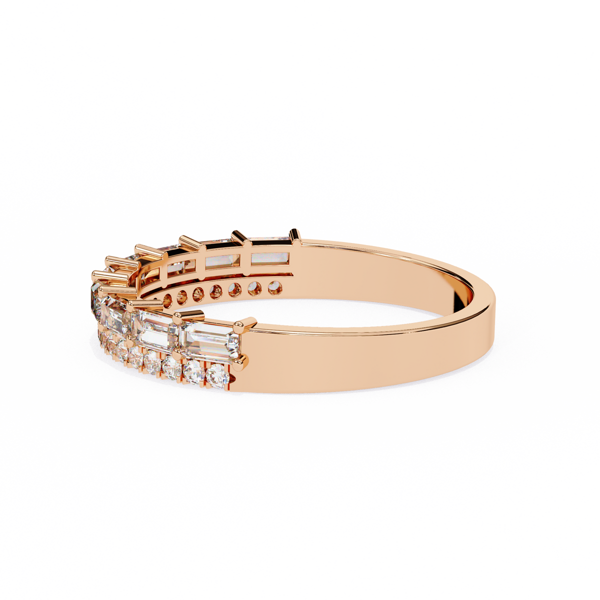 Baguette and Round Diamond Band Rose Gold