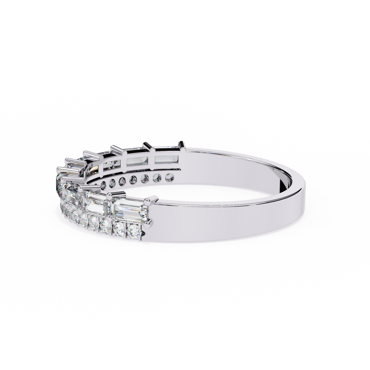 Baguette and Round Diamond Band White Gold