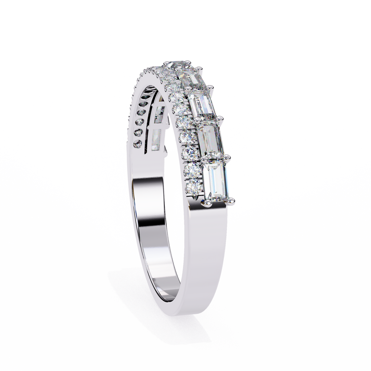 Baguette and Round Diamond Band White Gold