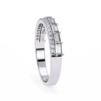 Baguette and Round Diamond Band White Gold