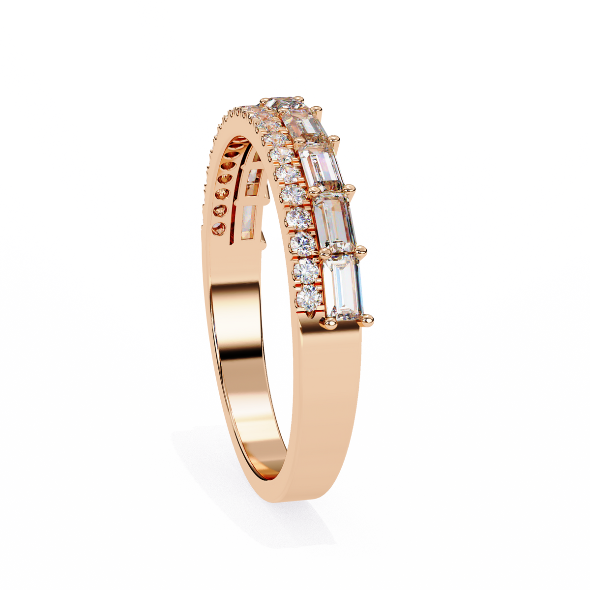 Baguette and Round Diamond Band Rose Gold