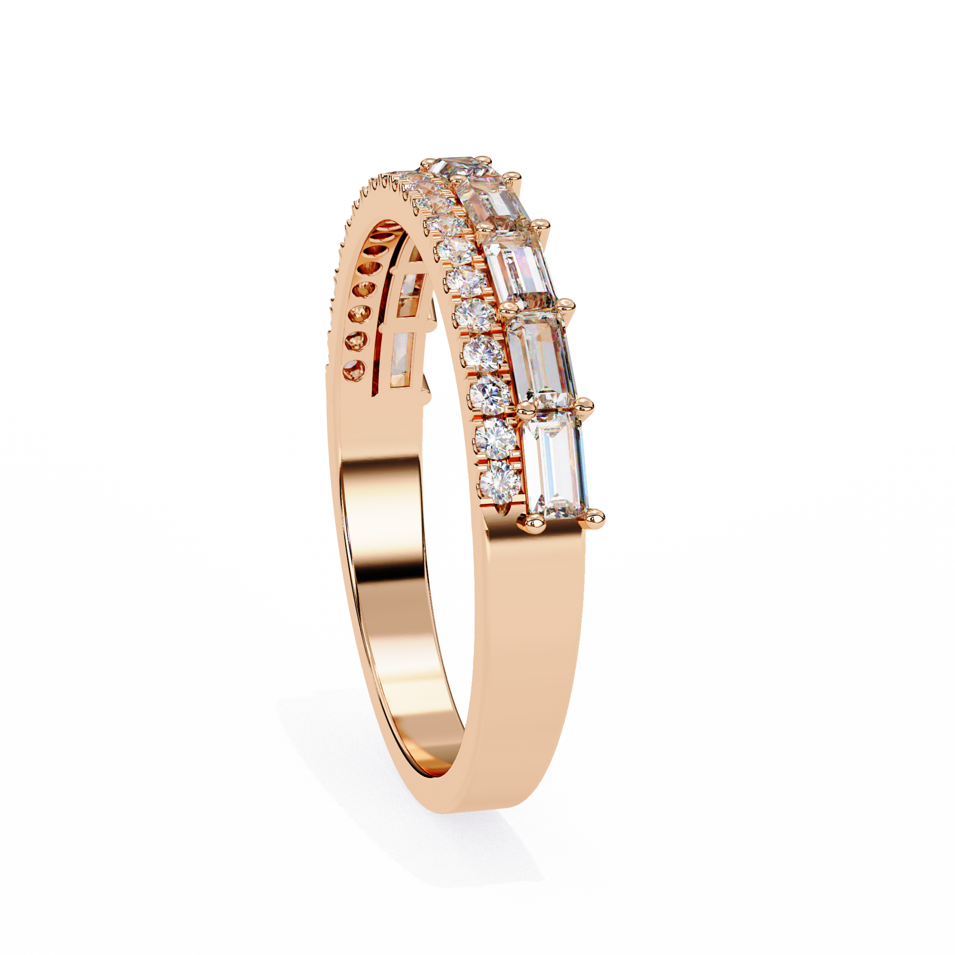 Baguette and Round Diamond Band Rose Gold