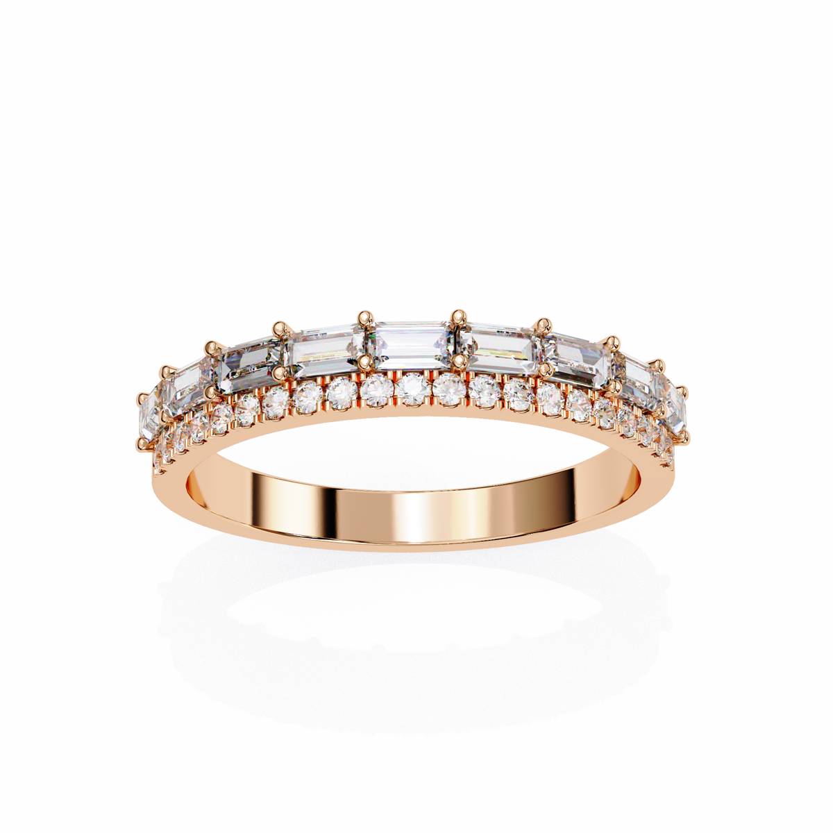 Baguette and Round Diamond Band Rose Gold