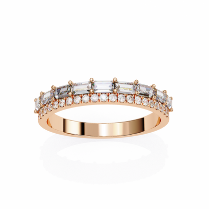 Baguette and Round Diamond Band Rose Gold