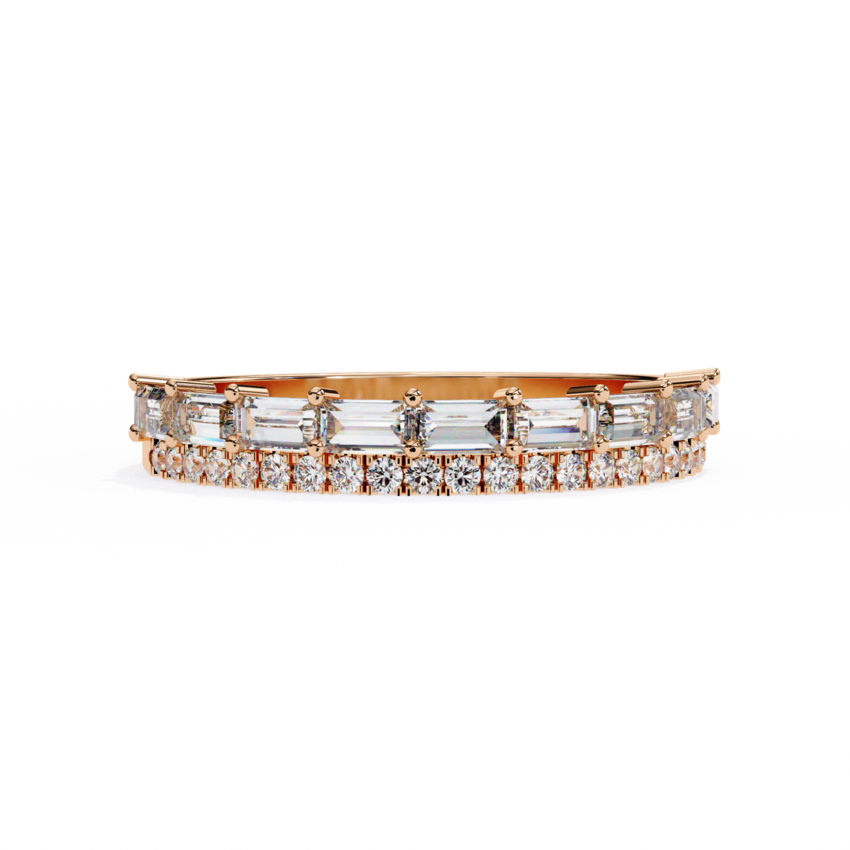 Baguette and Round Diamond Band Rose Gold