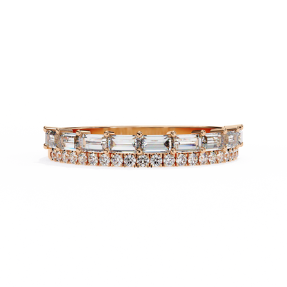 Baguette and Round Diamond Band Rose Gold
