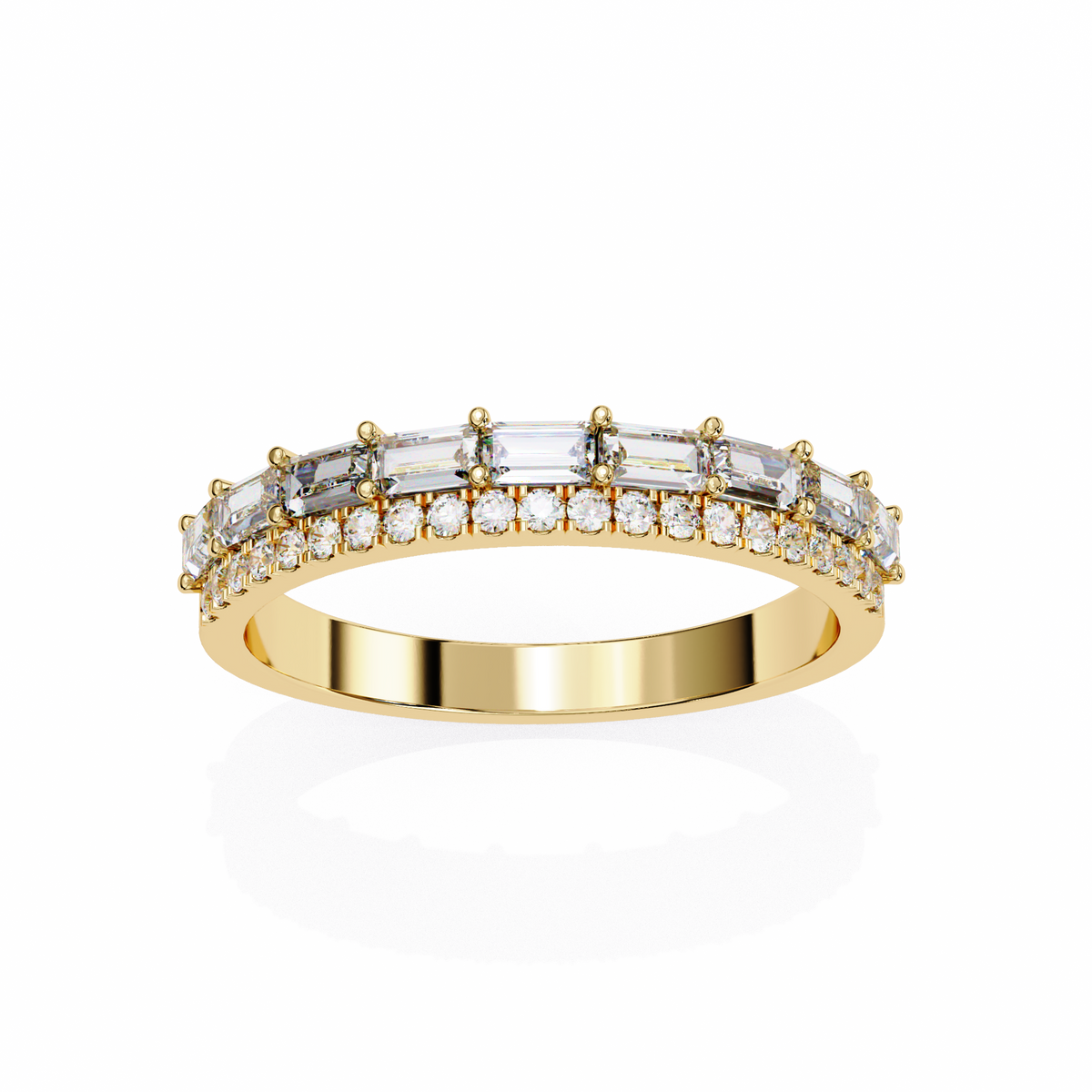 Baguette and Round Diamond Band Yellow Gold