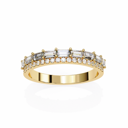 Baguette and Round Diamond Band Yellow Gold