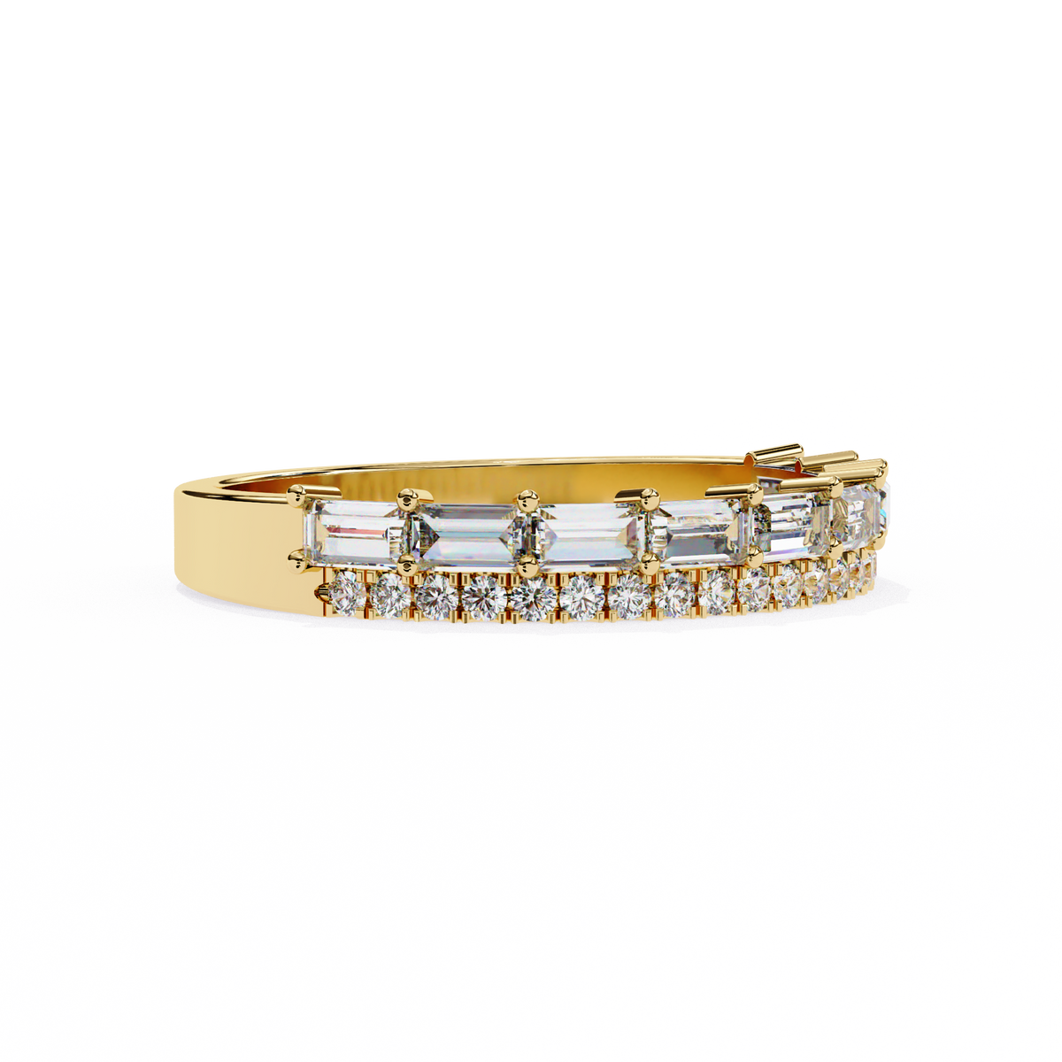 Baguette and Round Diamond Band Yellow Gold