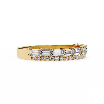 Baguette and Round Diamond Band Yellow Gold