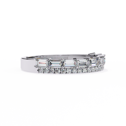 Baguette and Round Diamond Band White Gold