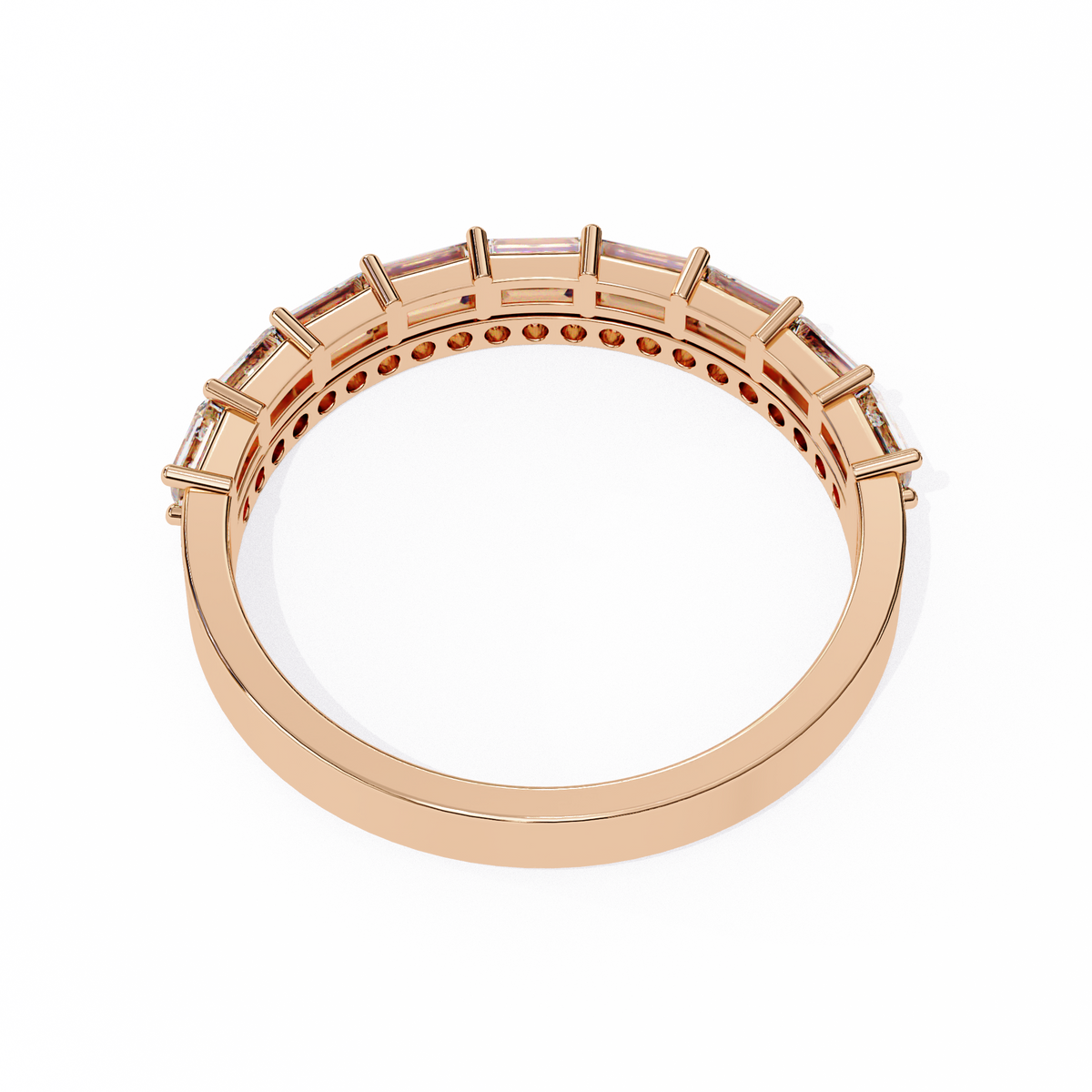 Baguette and Round Diamond Band Rose Gold