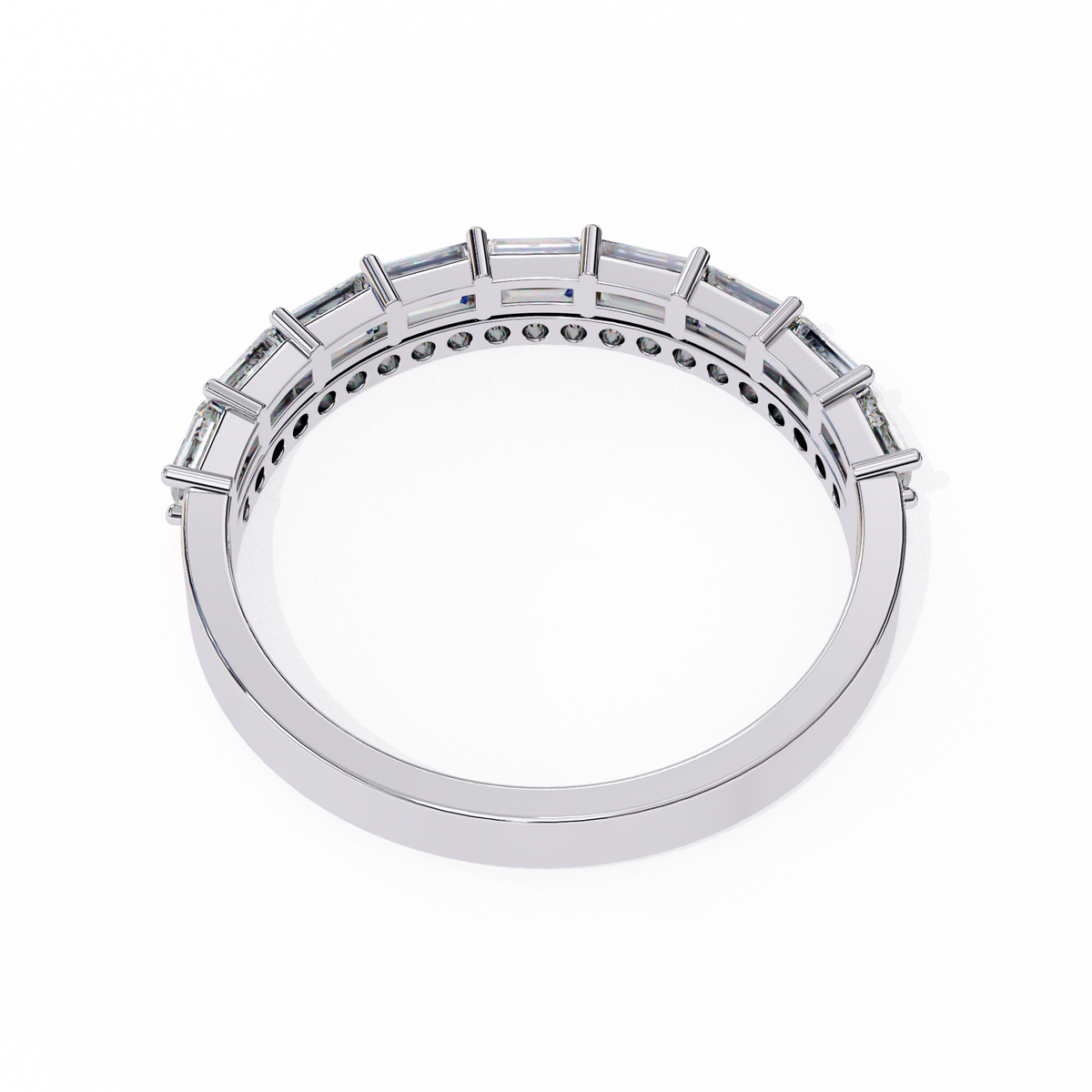 Baguette and Round Diamond Band White Gold