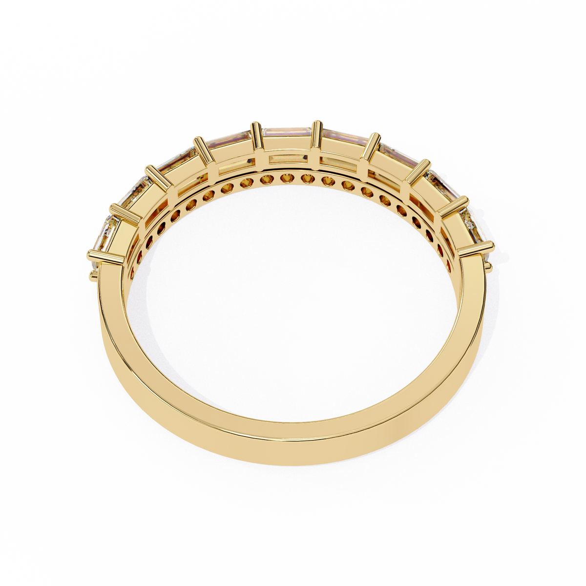 Baguette and Round Diamond Band Yellow Gold
