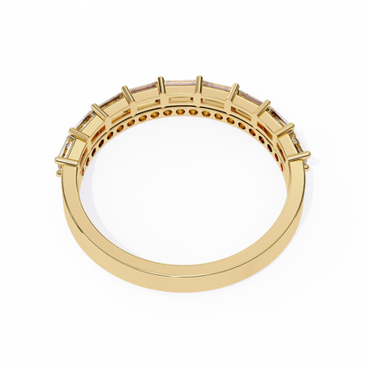 Baguette and Round Diamond Band Yellow Gold