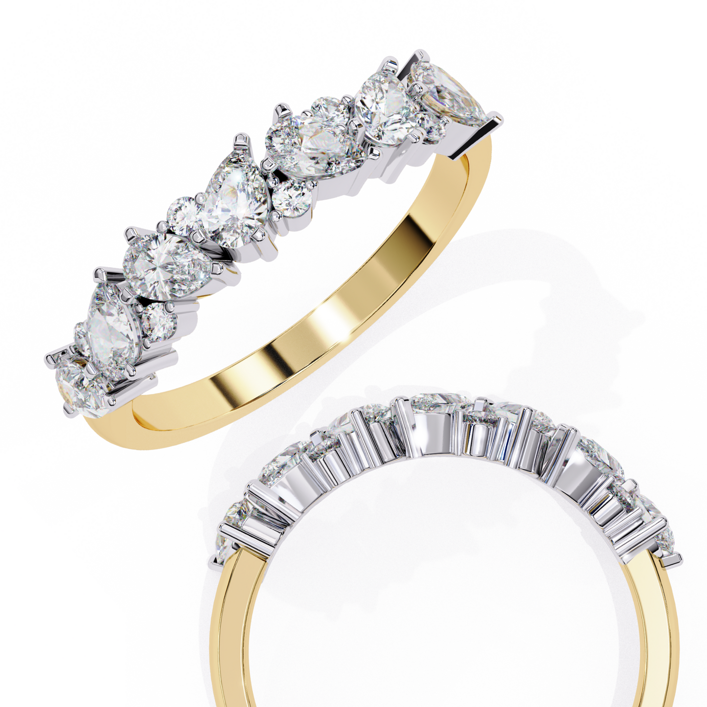 Pear and Round Diamond Band
Yellow Glod