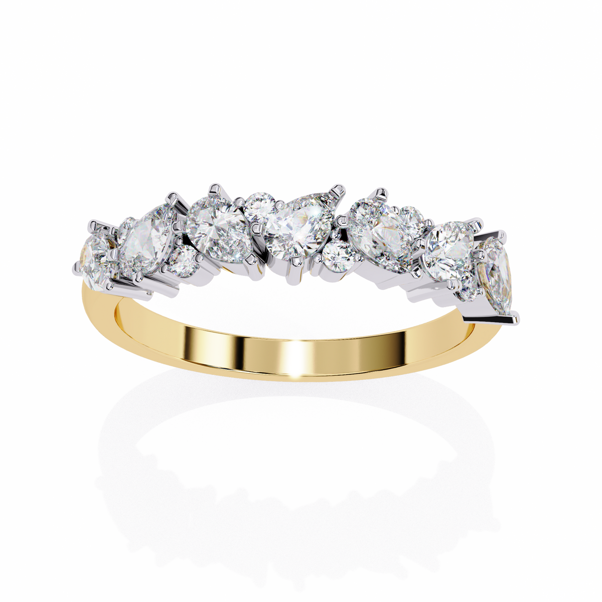Pear and Round Diamond Band
Yellow Glod 
