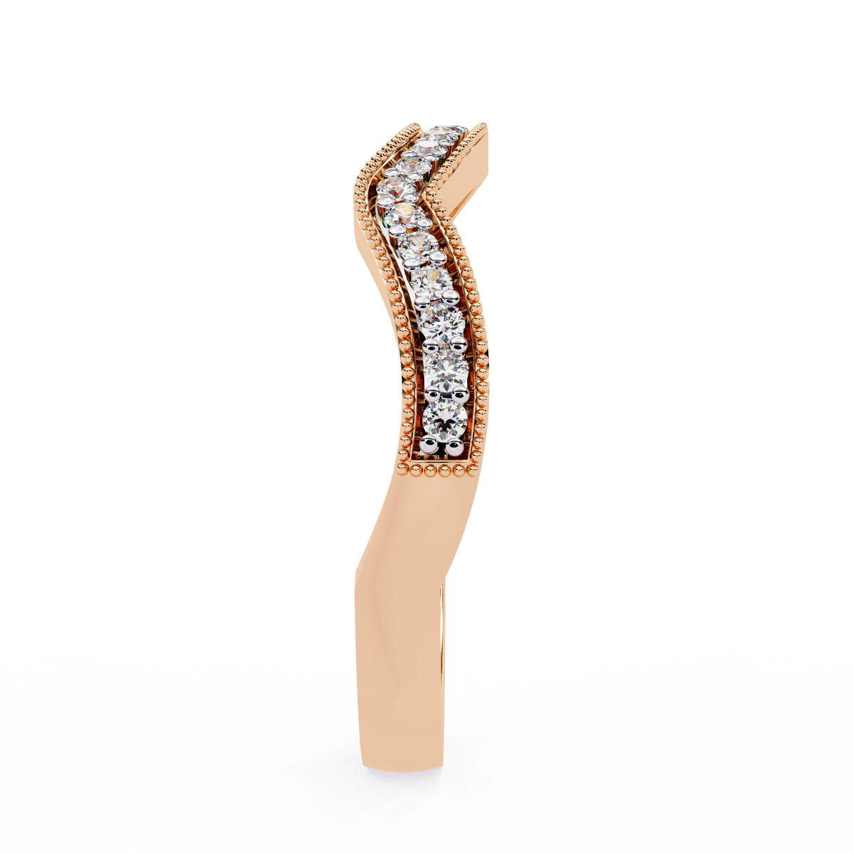 Curved Diamond Wedding Band Rose Gold 