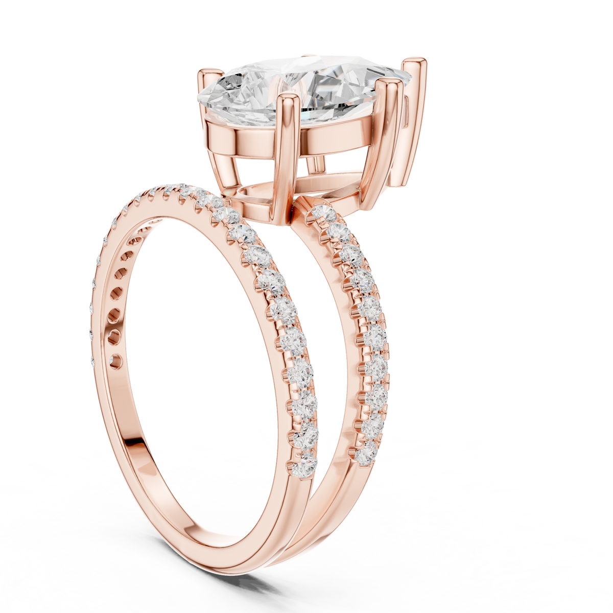Pear-Cut Diamond Double Pavé Band Engagement Ring