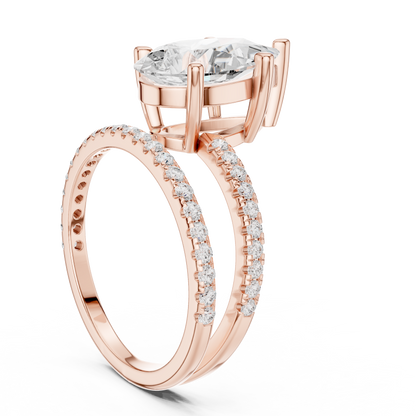 Pear-Cut Diamond Double Pavé Band Engagement Ring