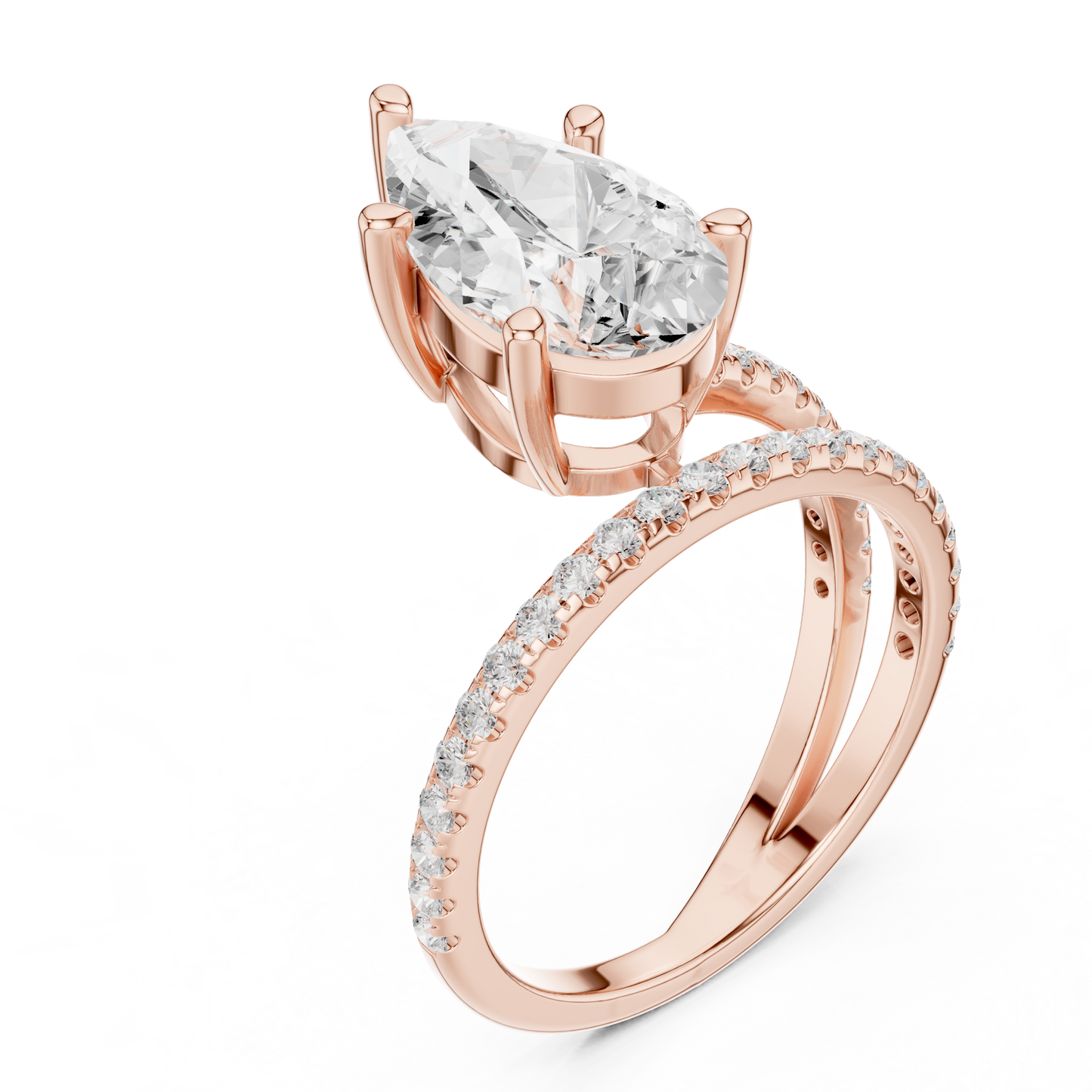 Pear-Cut Diamond Double Pavé Band Engagement Ring