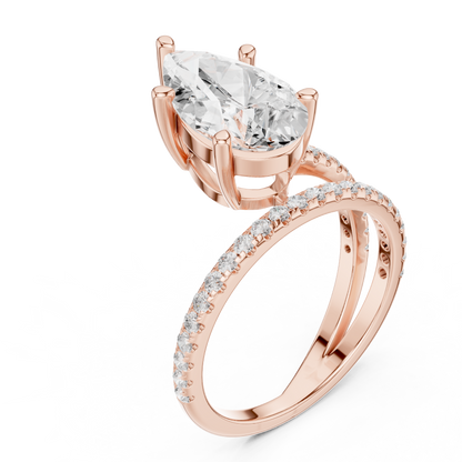 Pear-Cut Diamond Double Pavé Band Engagement Ring