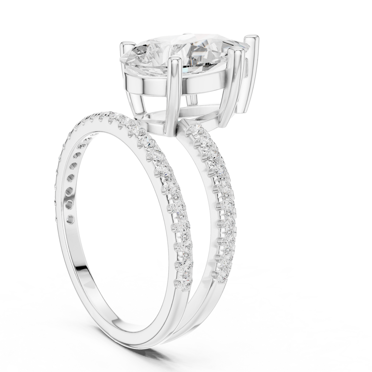 Pear-Cut Diamond Double Pavé Band Engagement Ring