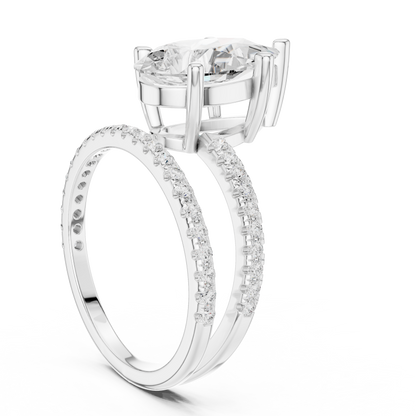 Pear-Cut Diamond Double Pavé Band Engagement Ring