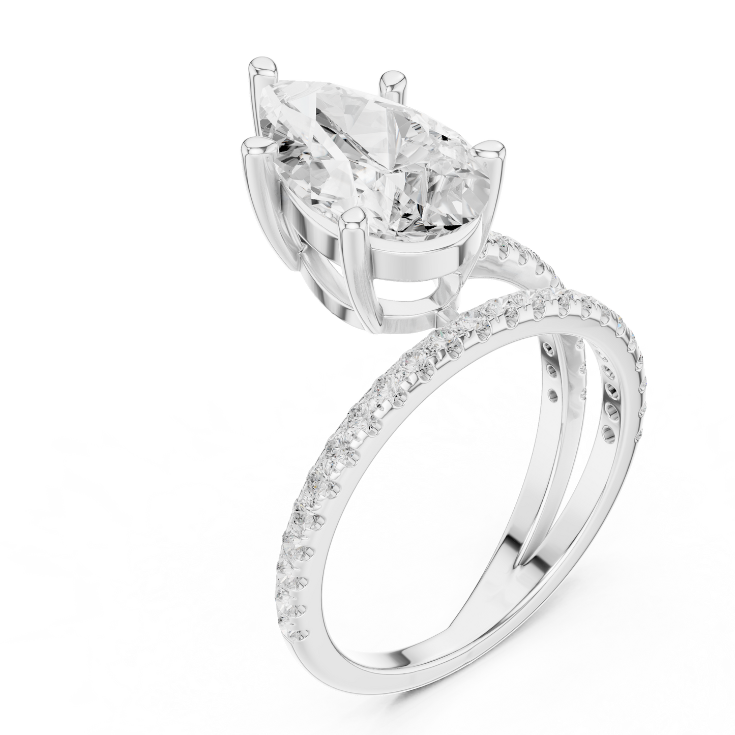 Pear-Cut Diamond Double Pavé Band Engagement Ring