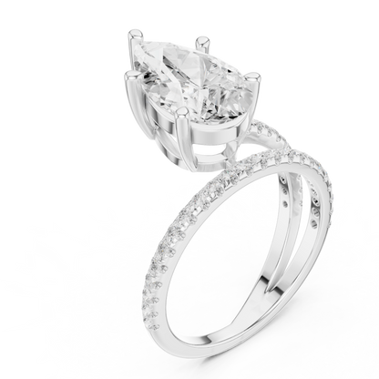 Pear-Cut Diamond Double Pavé Band Engagement Ring