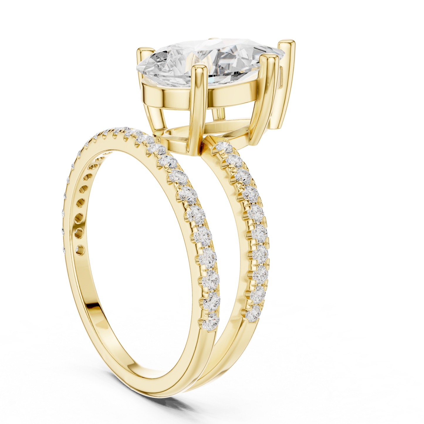 Pear-Cut Diamond Double Pavé Band Engagement Ring