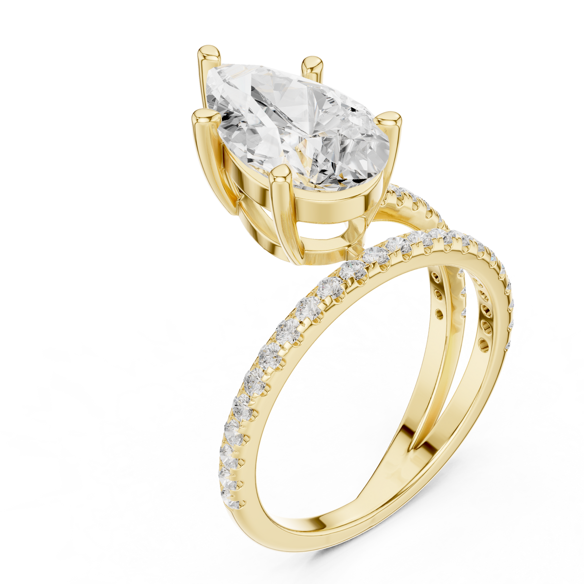 Pear-Cut Diamond Double Pavé Band Engagement Ring