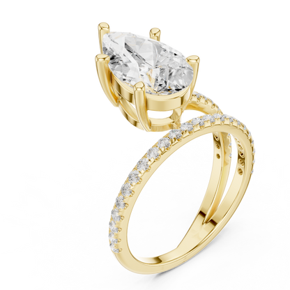 Pear-Cut Diamond Double Pavé Band Engagement Ring