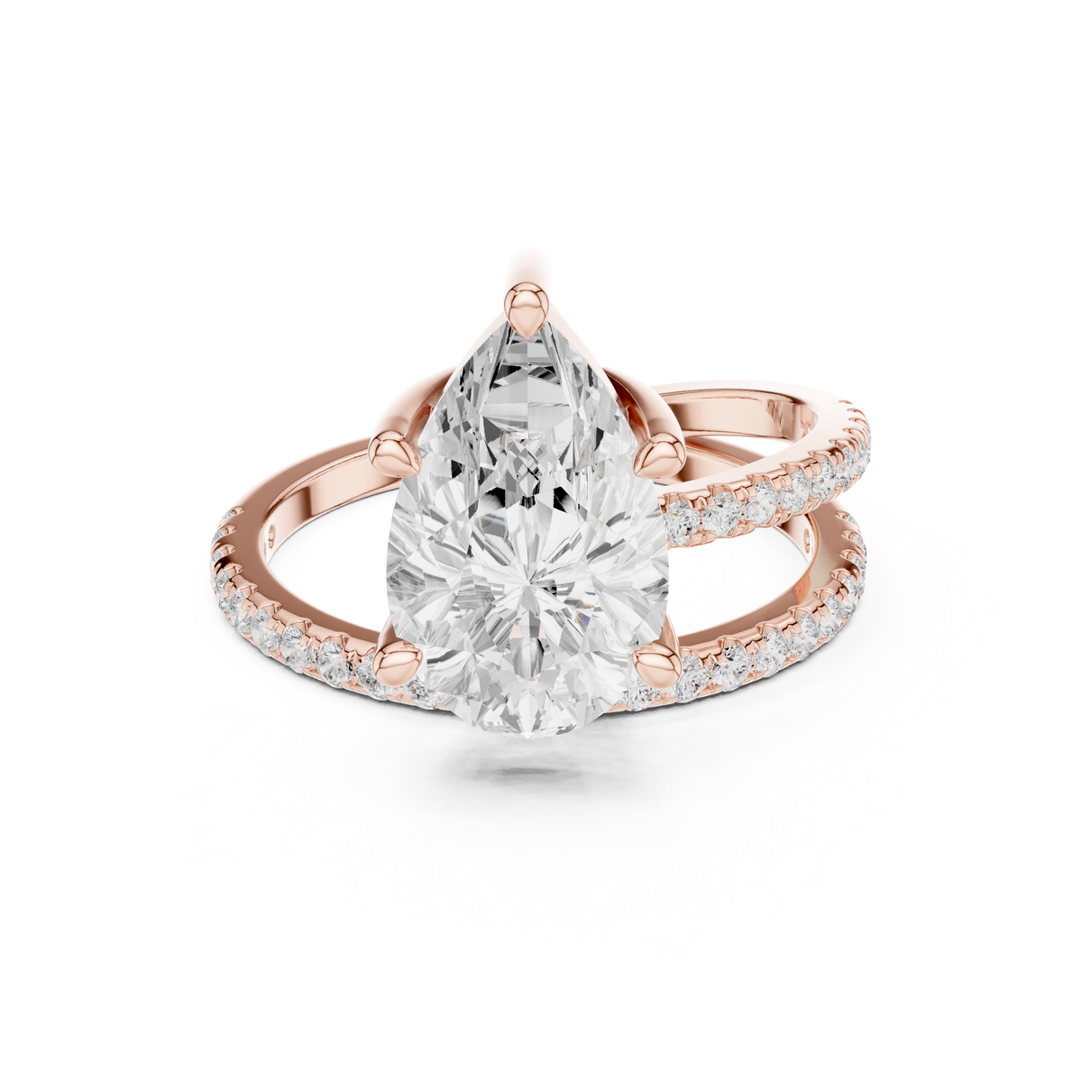 Pear-Cut Diamond Double Pavé Band Engagement Ring