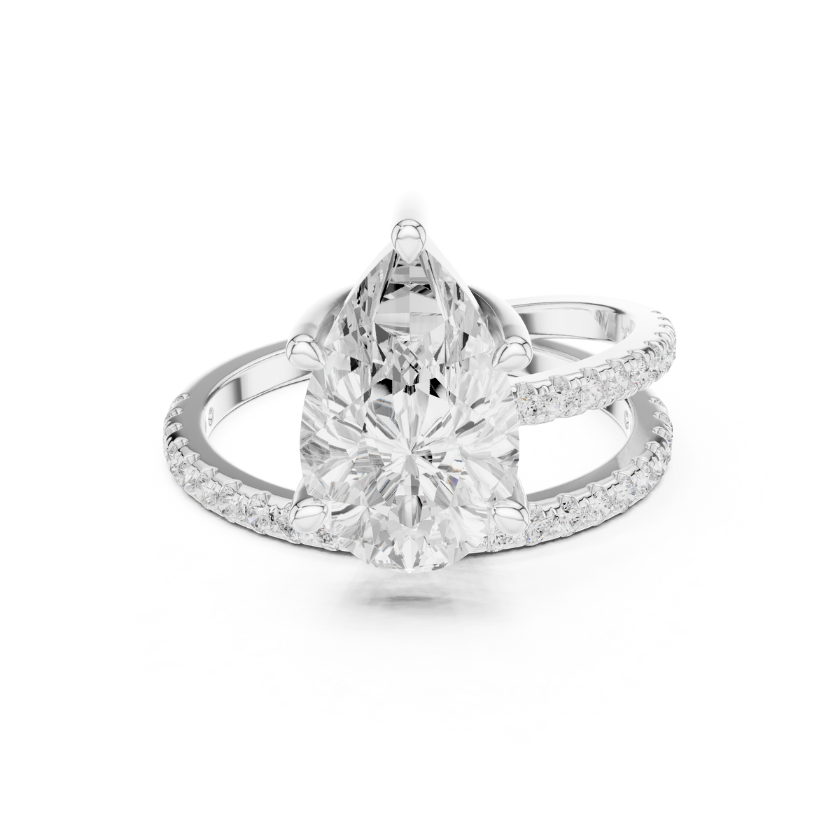 Pear-Cut Diamond Double Pavé Band Engagement Ring